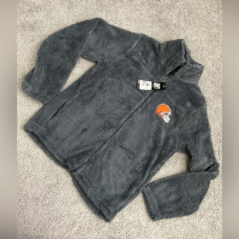 NFL Juniors Collection Cleveland Browns Grey Full Zip Jacket Size L-(11-13)-NWT